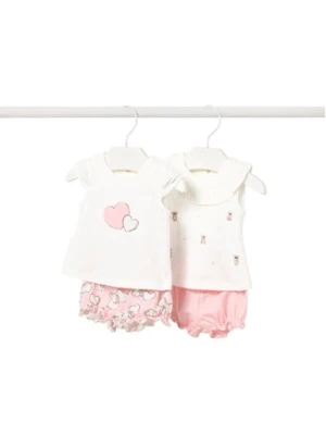 Mayoral Komplet 2 t-shirtów i spodenek 1642 Różowy Regular Fit