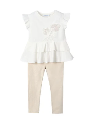 Mayoral Komplet t-shirt i legginsy 3704 Beżowy Regular Fit