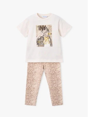 Mayoral Komplet t-shirt i legginsy 3727 Beżowy Regular Fit