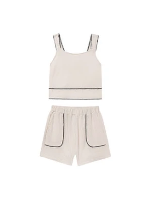 Mayoral Komplet top i szorty materiałowe 6213 Beżowy Regular Fit