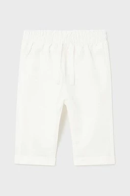 Mayoral Newborn spodnie z domieszką lnu dziecięce kolor biały gładkie
