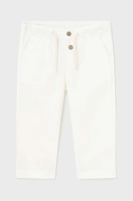 Mayoral spodnie z domieszką lnu dziecięce kolor biały gładkie