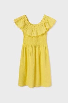 Mayoral sukienka bawełniana dziecięca kolor żółty mini rozkloszowana