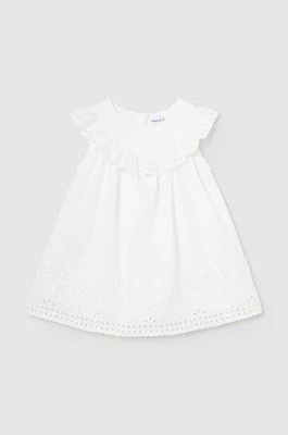 Mayoral sukienka bawełniana niemowlęca kolor biały mini rozkloszowana