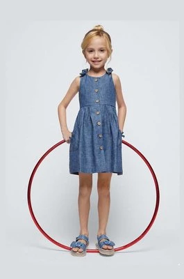 Mayoral sukienka lniana dziecięca kolor niebieski mini rozkloszowana