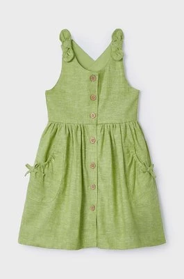 Mayoral sukienka lniana dziecięca kolor zielony mini rozkloszowana