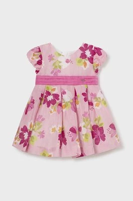 Mayoral sukienka lniana niemowlęca kolor różowy mini rozkloszowana