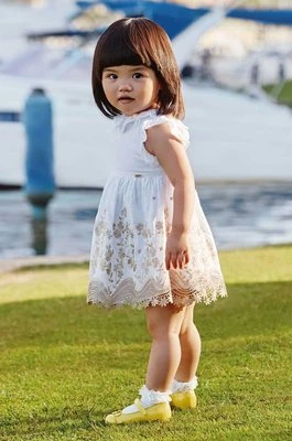 Mayoral sukienka niemowlęca z domieszką lnu kolor biały mini rozkloszowana