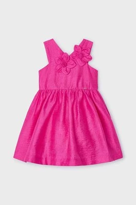 Mayoral sukienka z domieszką lnu dziecięca kolor różowy mini rozkloszowana