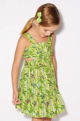 Mayoral sukienka z domieszką lnu dziecięca kolor zielony mini rozkloszowana