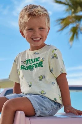 Mayoral t-shirt bawełniany dziecięcy kolor beżowy wzorzysty