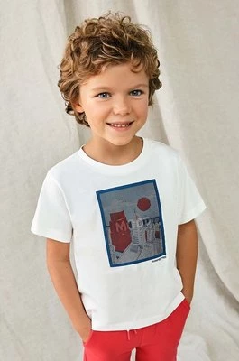 Mayoral t-shirt bawełniany dziecięcy kolor beżowy z aplikacją