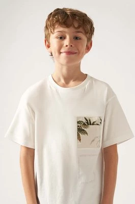 Mayoral t-shirt bawełniany dziecięcy kolor beżowy z nadrukiem