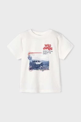 Mayoral t-shirt bawełniany dziecięcy kolor beżowy z nadrukiem
