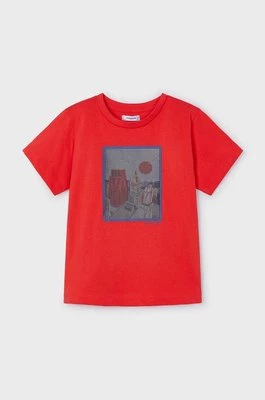 Mayoral t-shirt bawełniany dziecięcy kolor czerwony z aplikacją