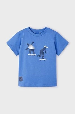 Mayoral t-shirt bawełniany dziecięcy kod QR do gry kolor niebieski z nadrukiem