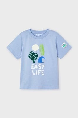 Mayoral t-shirt bawełniany dziecięcy kolor niebieski z nadrukiem