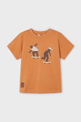 Mayoral t-shirt bawełniany dziecięcy kod QR do gry kolor pomarańczowy z nadrukiem