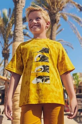 Mayoral t-shirt bawełniany dziecięcy kolor żółty wzorzysty
