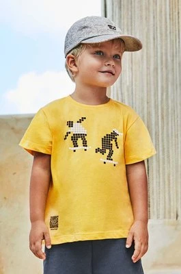 Mayoral t-shirt bawełniany dziecięcy kod QR do gry kolor żółty z nadrukiem