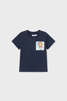 Mayoral t-shirt bawełniany niemowlęcy kolor granatowy z nadrukiem