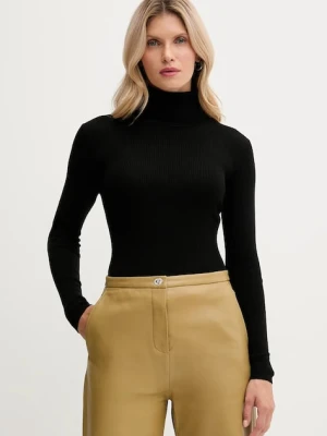 MC2 Saint Barth sweter wełniany damski kolor czarny lekki z golfem EKA0001