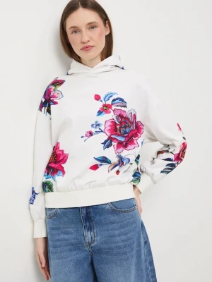 Medicine bluza bawełniana damska kolor beżowy z kapturem wzorzysta