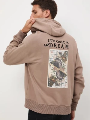 Medicine bluza bawełniana męska kolor brązowy z kapturem wzorzysta