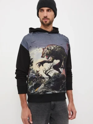 Medicine bluza bawełniana męska kolor czarny z kapturem wzorzysta