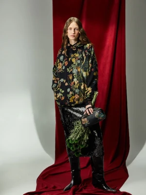 Medicine bluza damska kolor czarny z kapturem wzorzysta