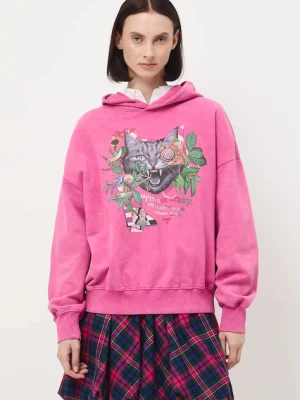 Medicine bluza damska kolor różowy z kapturem z nadrukiem