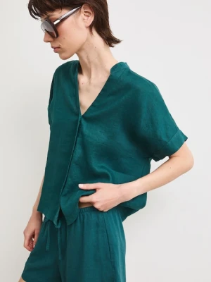 Medicine bluzka koszulowa damska lniana