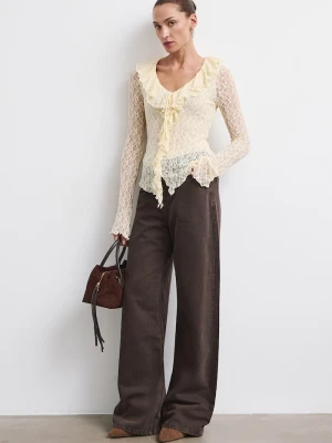 Medicine jeansy wide leg damskie brązowy