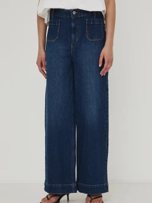Medicine jeansy wide leg damskie granatowy