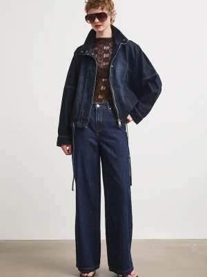 Medicine jeansy wide leg damskie granatowy