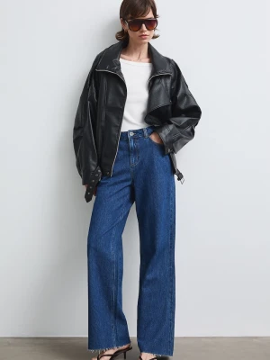 Medicine jeansy wide leg damskie granatowy
