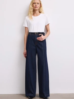 Medicine jeansy wide leg damskie granatowy