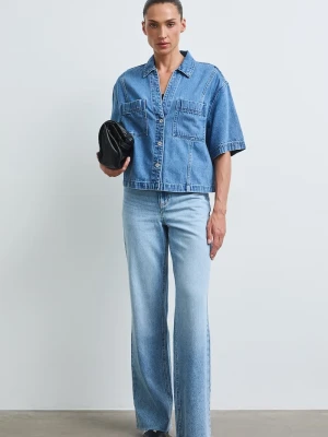Medicine jeansy wide leg damskie niebieski