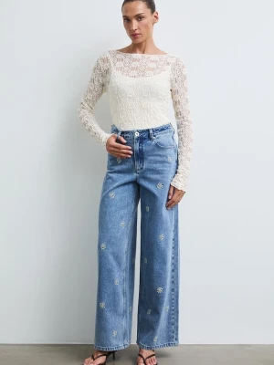 Medicine jeansy wide leg damskie niebieski