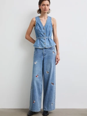 Medicine jeansy wide leg damskie niebieski