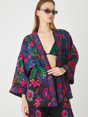 Medicine kimono damskie kolor czarny wzorzysta