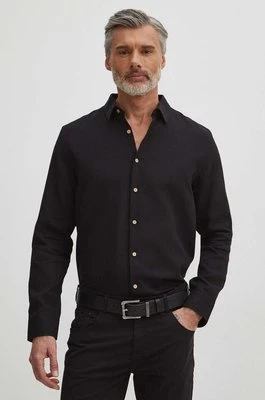 Medicine koszula bawełniana męska kolor czarny regular z kołnierzykiem klasycznym