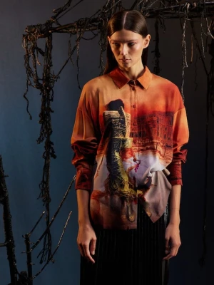 Medicine koszula damska kolor brązowy relaxed z kołnierzykiem klasycznym