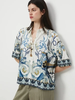Medicine koszula z domieszką lnu damska kolor multicolor relaxed z kołnierzykiem klasycznym