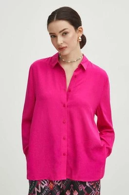 Medicine koszula damska kolor różowy regular z kołnierzykiem klasycznym