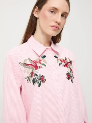 Medicine koszula damska kolor różowy regular z kołnierzykiem klasycznym