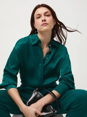 Medicine koszula damska kolor zielony relaxed z kołnierzykiem klasycznym
