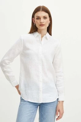 Medicine koszula lniana damska kolor biały regular z kołnierzykiem klasycznym