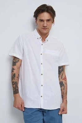 Medicine koszula lniana męska kolor biały regular z kołnierzykiem button-down