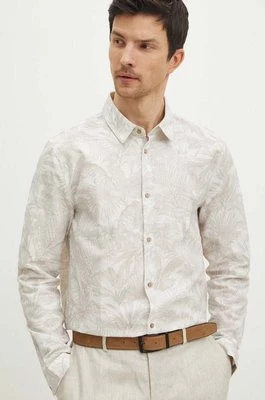 Medicine koszula lniana męska kolor biały regular z kołnierzykiem klasycznym